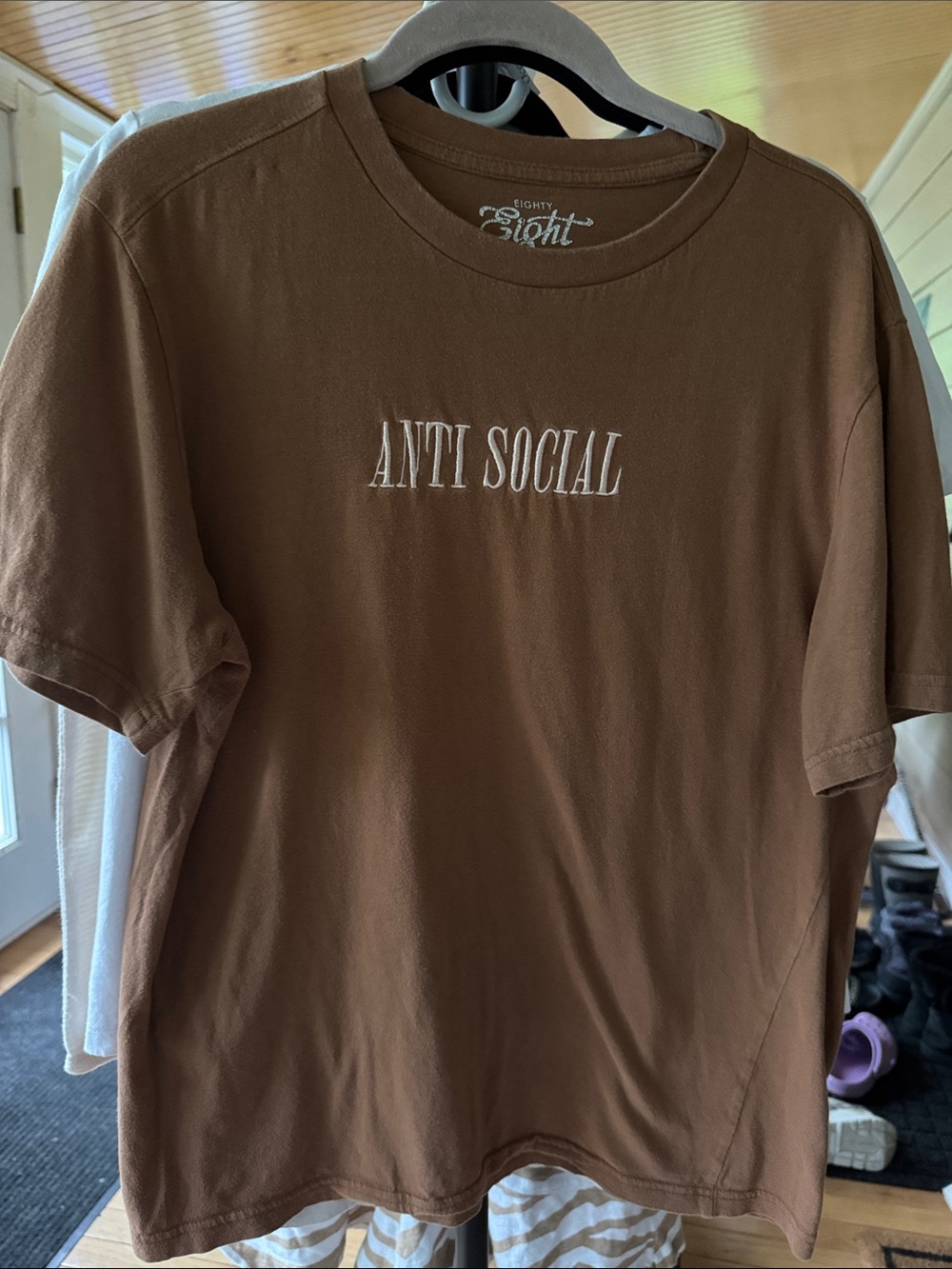 Eighty eight brand brown anti social embroidered t-shirt M
